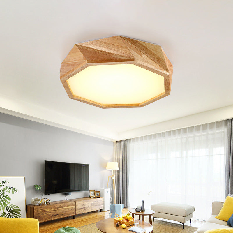 Plafonnier géométrique moderne : plafonnier LED en bois beige, lumière chaude/blanche pour hôtels (18"/21,5"/27" de large)