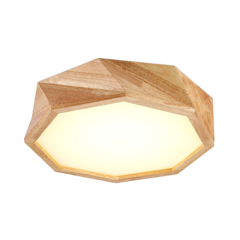 Modern Geometric Ceiling Lamp: Wooden Beige Led Flush Mount Light Warm/White For Hotels (18/21.5/27