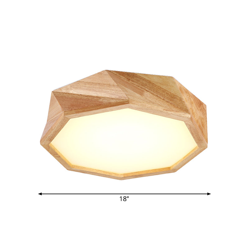 Plafonnier géométrique moderne : plafonnier LED en bois beige, lumière chaude/blanche pour hôtels (18"/21,5"/27" de large)
