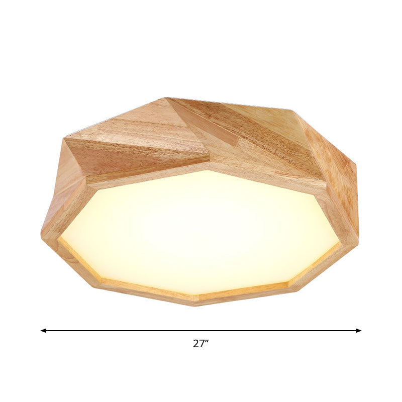 Plafonnier géométrique moderne : plafonnier LED en bois beige, lumière chaude/blanche pour hôtels (18"/21,5"/27" de large)