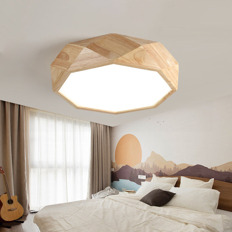 Wooden Octagon Ceiling Flushmount Lamp - Nordic Led Beige Light Fixture (18/21.5/25.5) In Warm/White