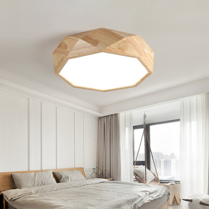 Wooden Octagon Ceiling Flushmount Lamp - Nordic Led Beige Light Fixture (18/21.5/25.5) In Warm/White