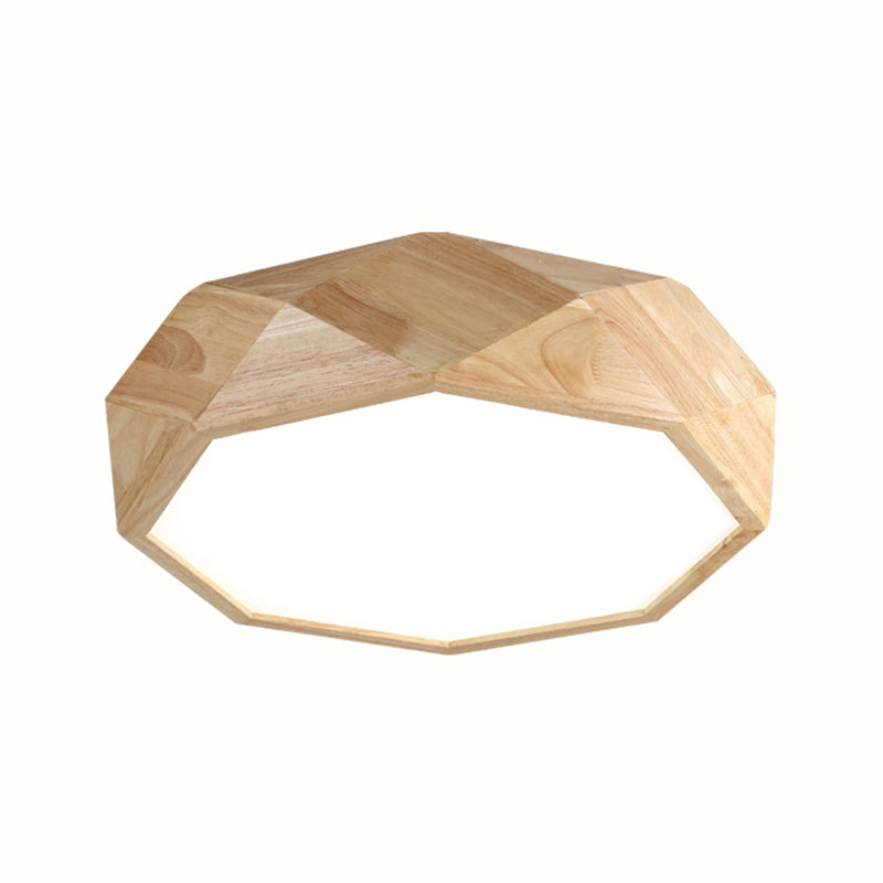 Wooden Octagon Ceiling Flushmount Lamp - Nordic Led Beige Light Fixture (18/21.5/25.5) In Warm/White