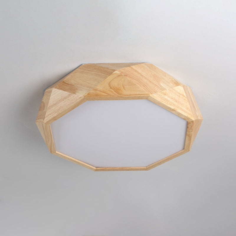Wooden Octagon Ceiling Flushmount Lamp - Nordic Led Beige Light Fixture (18/21.5/25.5) In Warm/White