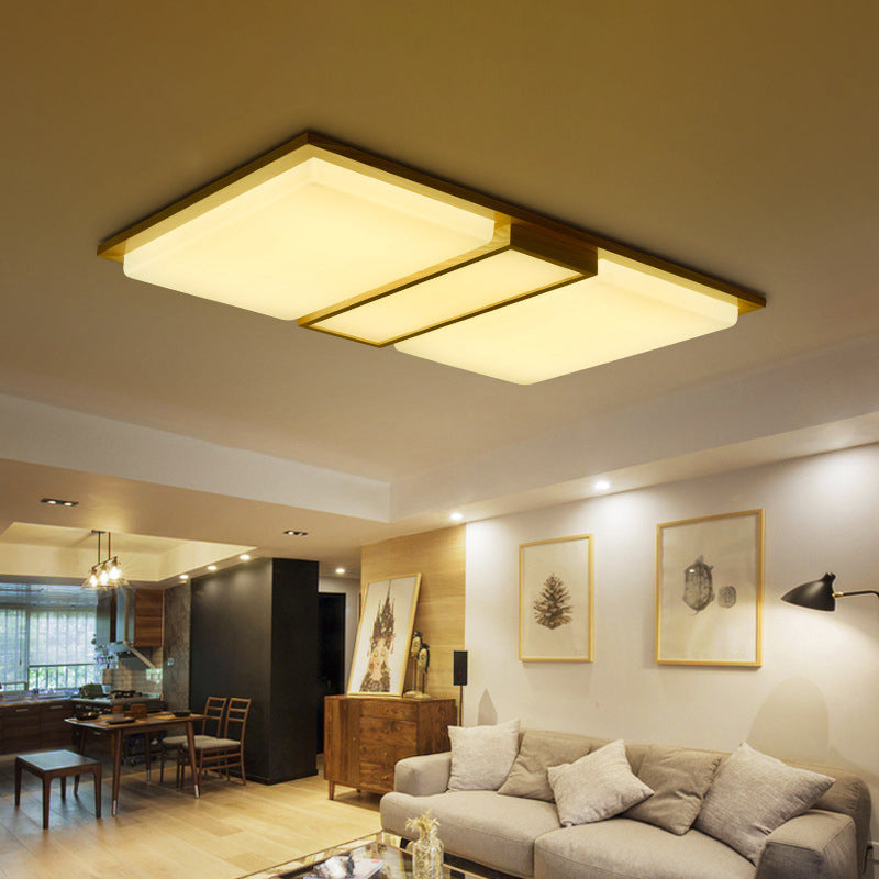 Simplicity Wooden Beige LED Flush Mount Ceiling Lamp in Warm/White Light, 17"/33.5"/40.5" Wide