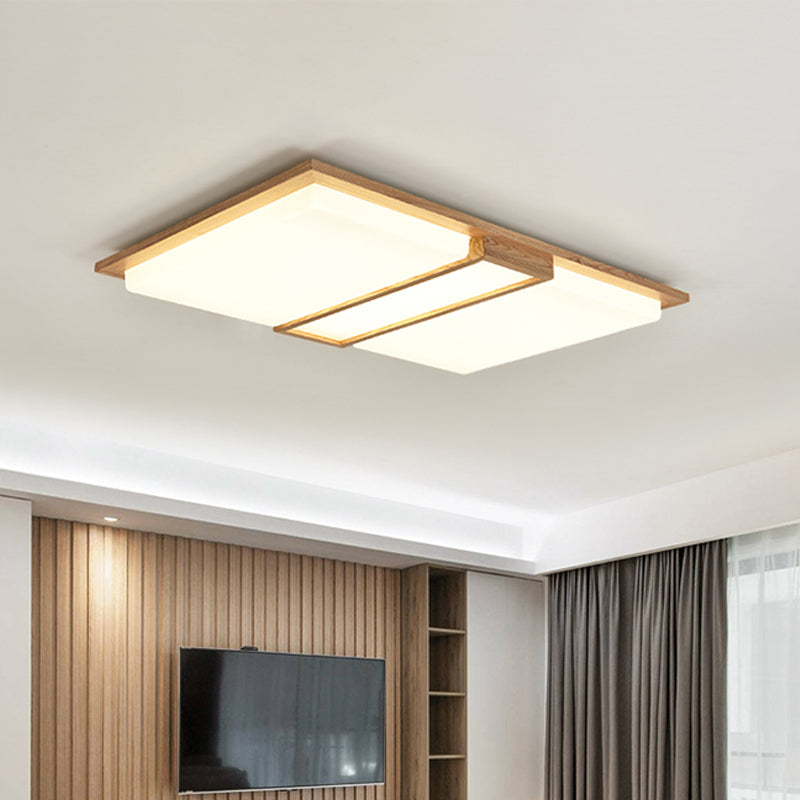Simplicity Wooden Beige LED Flush Mount Ceiling Lamp in Warm/White Light, 17"/33.5"/40.5" Wide