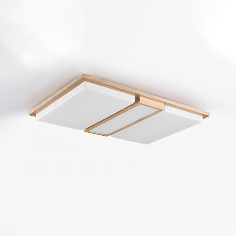 Simplicity Wooden Beige Led Flush Mount Ceiling Lamp In Warm/White Light 17/33.5/40.5 Wide