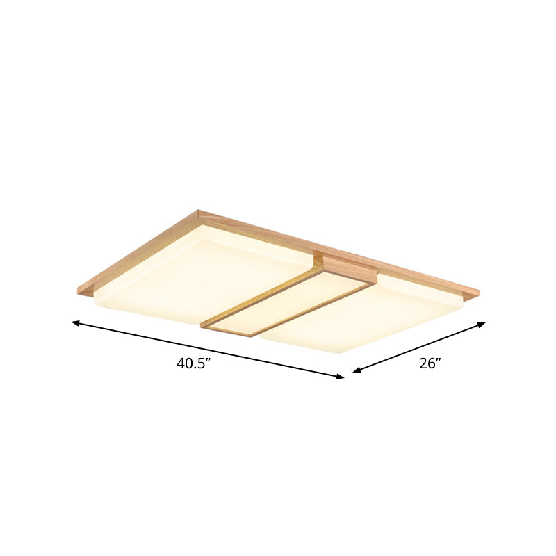 Simplicity Wooden Beige Led Flush Mount Ceiling Lamp In Warm/White Light 17/33.5/40.5 Wide