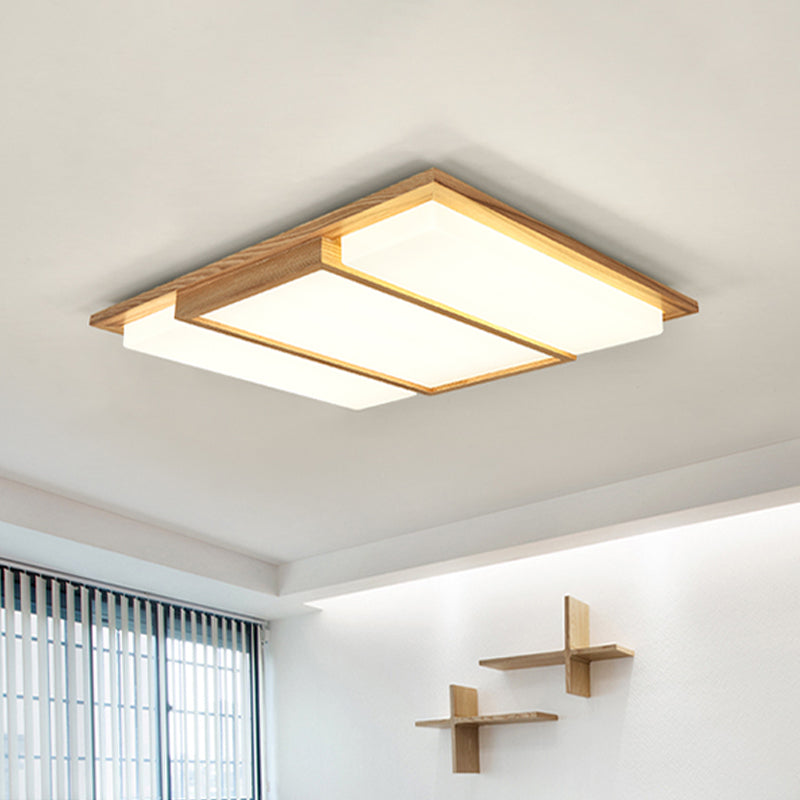 Simplicity Wooden Beige LED Flush Mount Ceiling Lamp in Warm/White Light, 17"/33.5"/40.5" Wide
