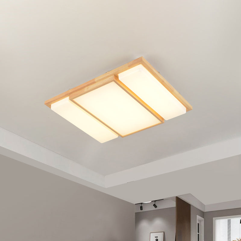 Simplicity Wooden Beige Led Flush Mount Ceiling Lamp In Warm/White Light 17/33.5/40.5 Wide