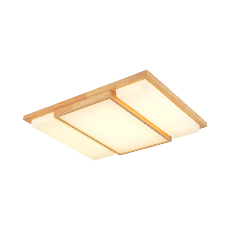 Simplicity Wooden Beige Led Flush Mount Ceiling Lamp In Warm/White Light 17/33.5/40.5 Wide