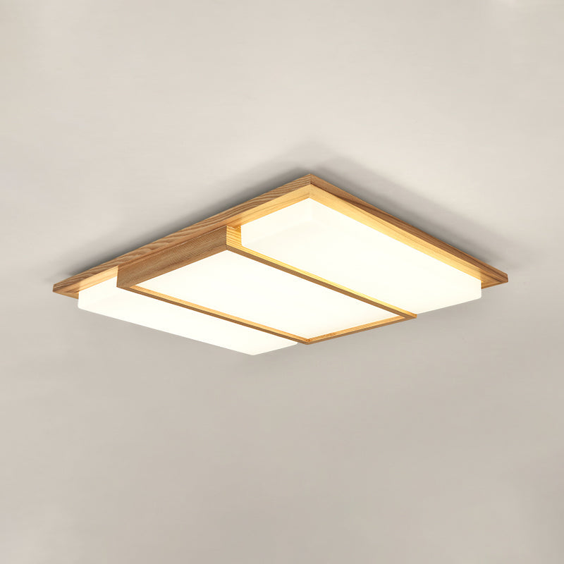 Simplicity Wooden Beige LED Flush Mount Ceiling Lamp in Warm/White Light, 17"/33.5"/40.5" Wide
