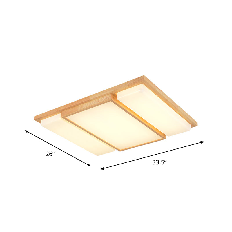 Simplicity Wooden Beige Led Flush Mount Ceiling Lamp In Warm/White Light 17/33.5/40.5 Wide