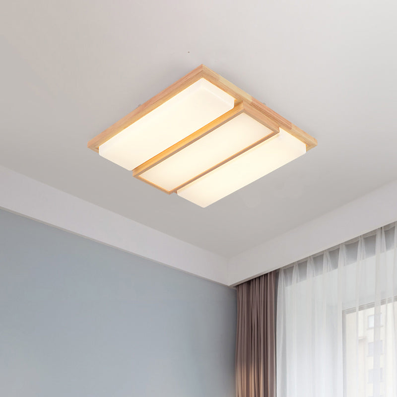 Simplicity Wooden Beige LED Flush Mount Ceiling Lamp in Warm/White Light, 17"/33.5"/40.5" Wide