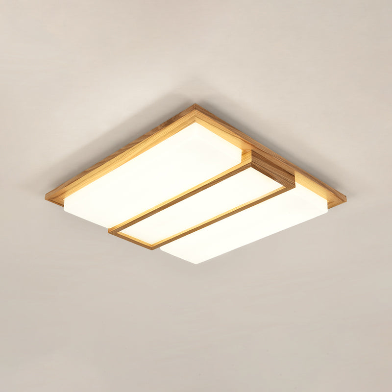 Simplicity Wooden Beige Led Flush Mount Ceiling Lamp In Warm/White Light 17/33.5/40.5 Wide