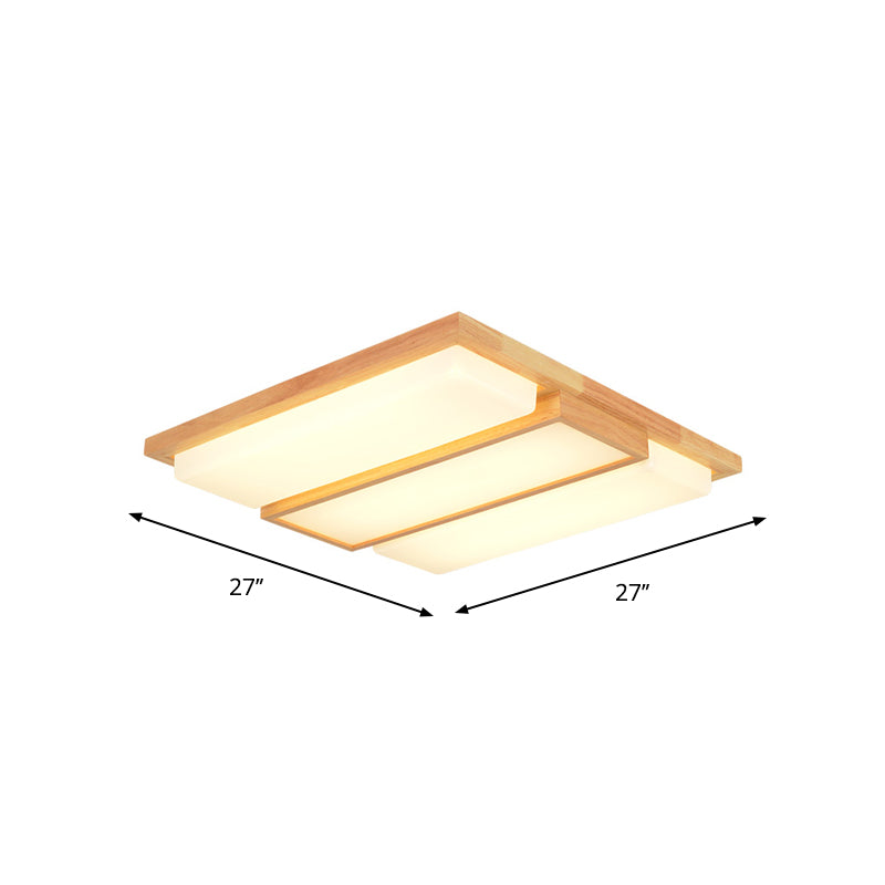 Simplicity Wooden Beige Led Flush Mount Ceiling Lamp In Warm/White Light 17/33.5/40.5 Wide