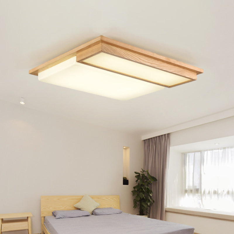 Simplicity Wooden Beige Led Flush Mount Ceiling Lamp In Warm/White Light 17/33.5/40.5 Wide Wood / 25
