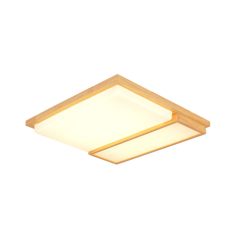 Simplicity Wooden Beige LED Flush Mount Ceiling Lamp in Warm/White Light, 17"/33.5"/40.5" Wide
