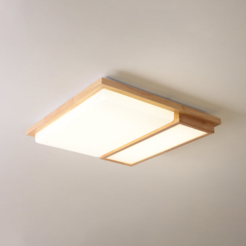 Simplicity Wooden Beige Led Flush Mount Ceiling Lamp In Warm/White Light 17/33.5/40.5 Wide