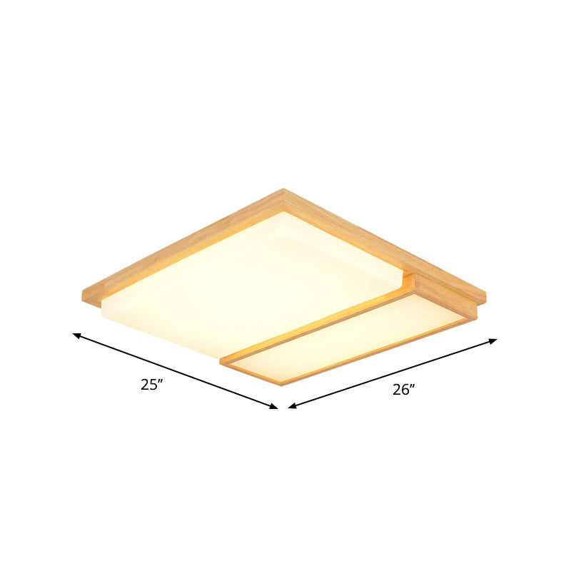 Simplicity Wooden Beige Led Flush Mount Ceiling Lamp In Warm/White Light 17/33.5/40.5 Wide