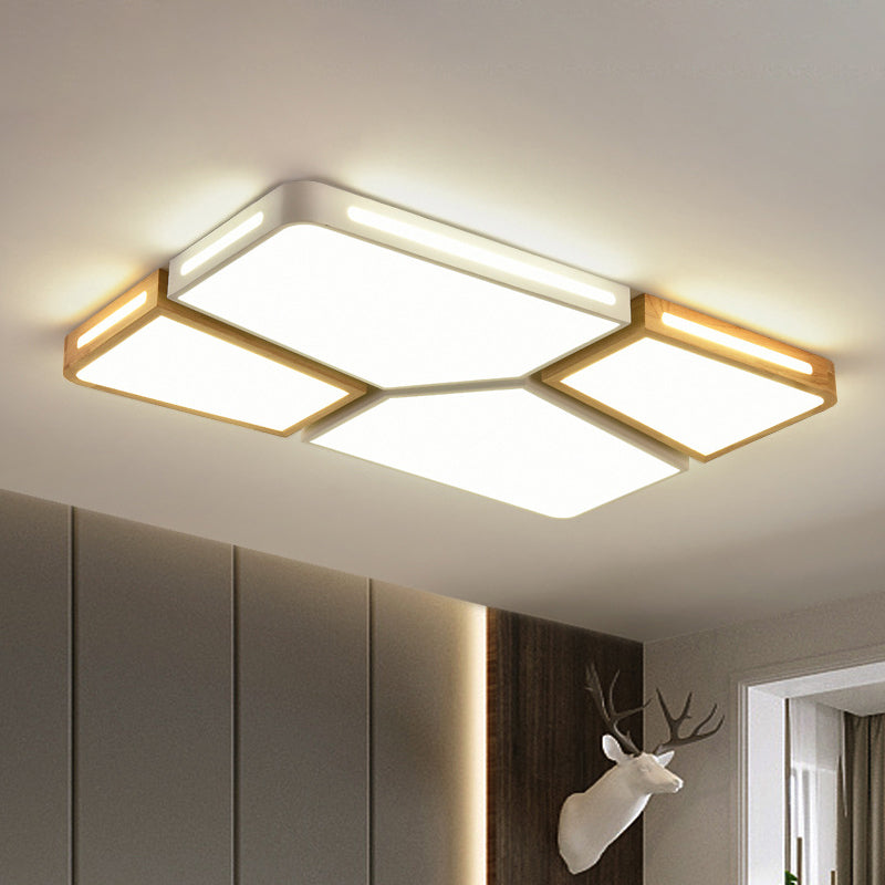 Contemporary Flush Mount Wooden Led Ceiling Light - 35.5/45 Wide Grey/White/Green White / 35.5