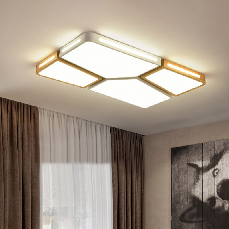 Contemporary Flush Mount Wooden LED Ceiling Light - 35.5"/45" Wide - Grey/White/Green