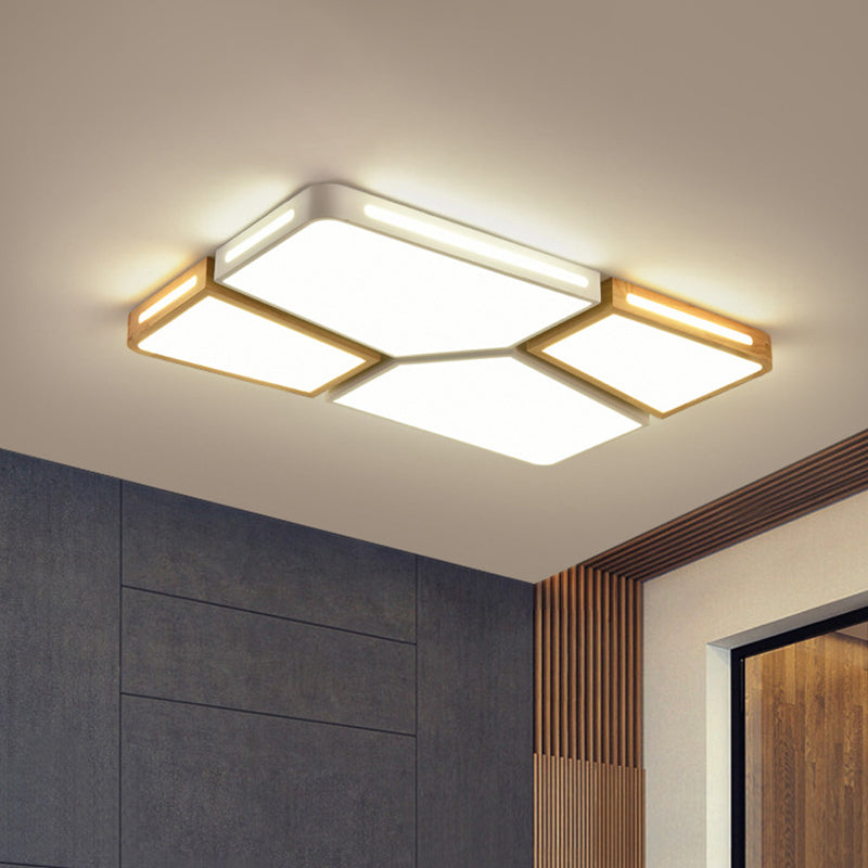 Contemporary Flush Mount Wooden Led Ceiling Light - 35.5/45 Wide Grey/White/Green