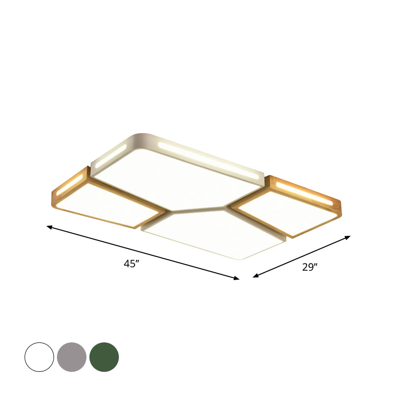 Contemporary Flush Mount Wooden Led Ceiling Light - 35.5/45 Wide Grey/White/Green
