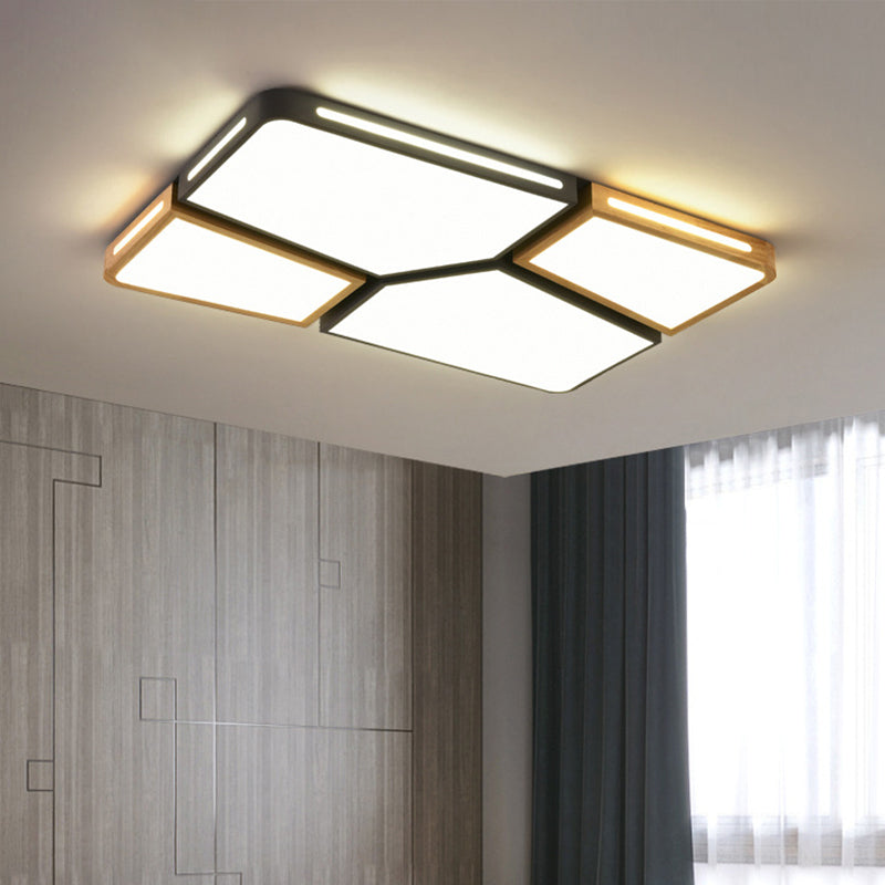 Contemporary Flush Mount Wooden Led Ceiling Light - 35.5/45 Wide Grey/White/Green Grey / 35.5