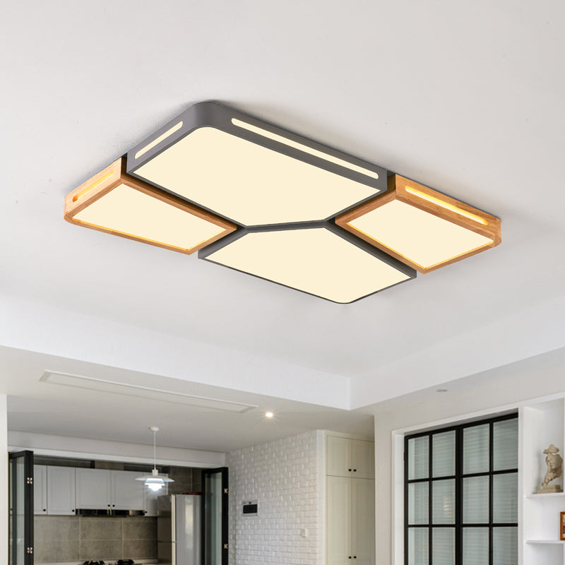 Contemporary Flush Mount Wooden Led Ceiling Light - 35.5/45 Wide Grey/White/Green