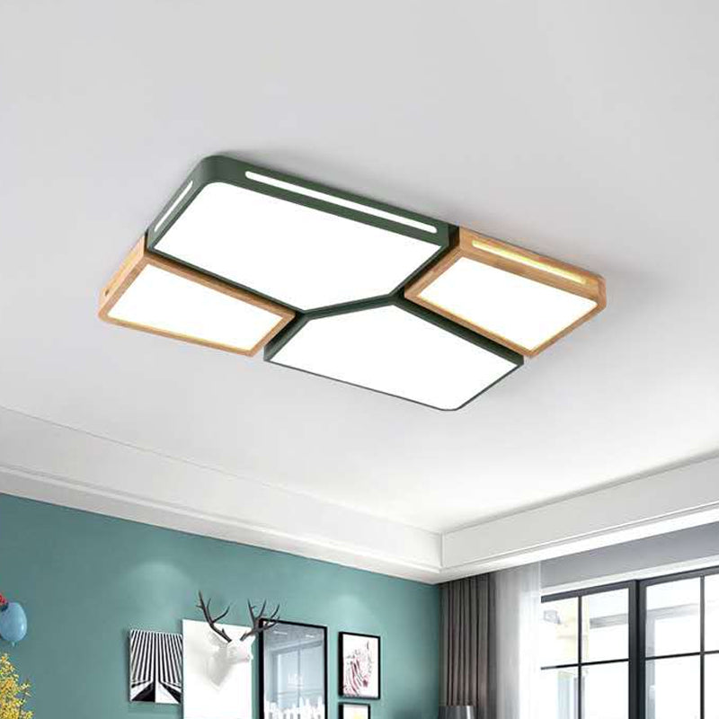 Contemporary Flush Mount Wooden Led Ceiling Light - 35.5/45 Wide Grey/White/Green