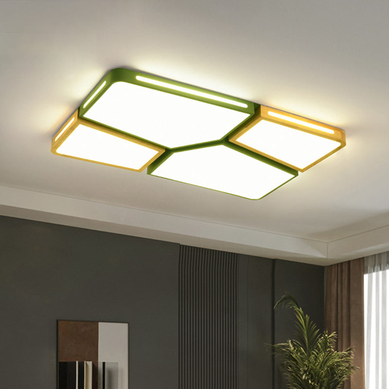 Contemporary Flush Mount Wooden LED Ceiling Light - 35.5"/45" Wide - Grey/White/Green
