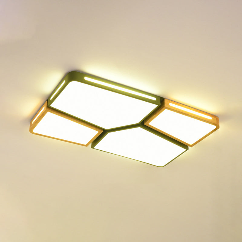 Contemporary Flush Mount Wooden Led Ceiling Light - 35.5/45 Wide Grey/White/Green