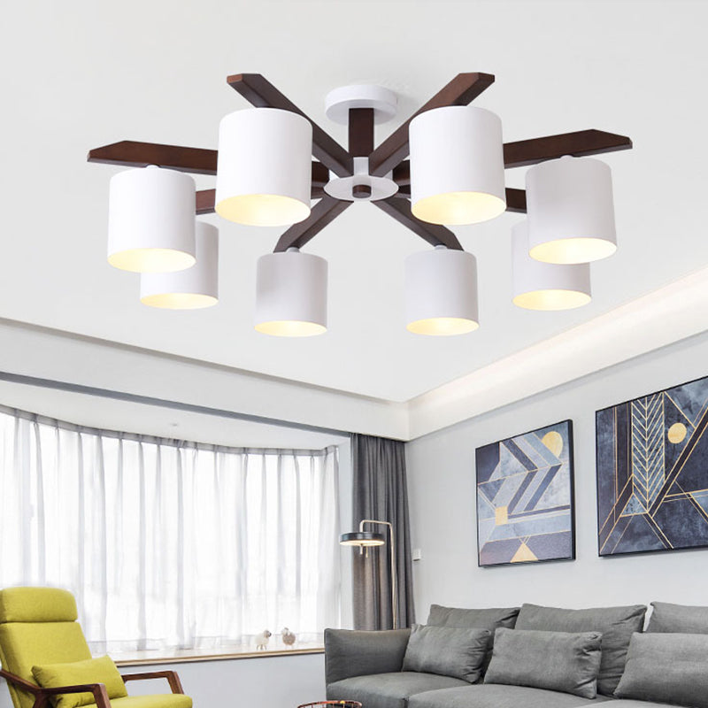 Lustre semi-encastré moderne marron et blanc - Plafonnier avec design en seau métallique (5/6/8 ampoules)