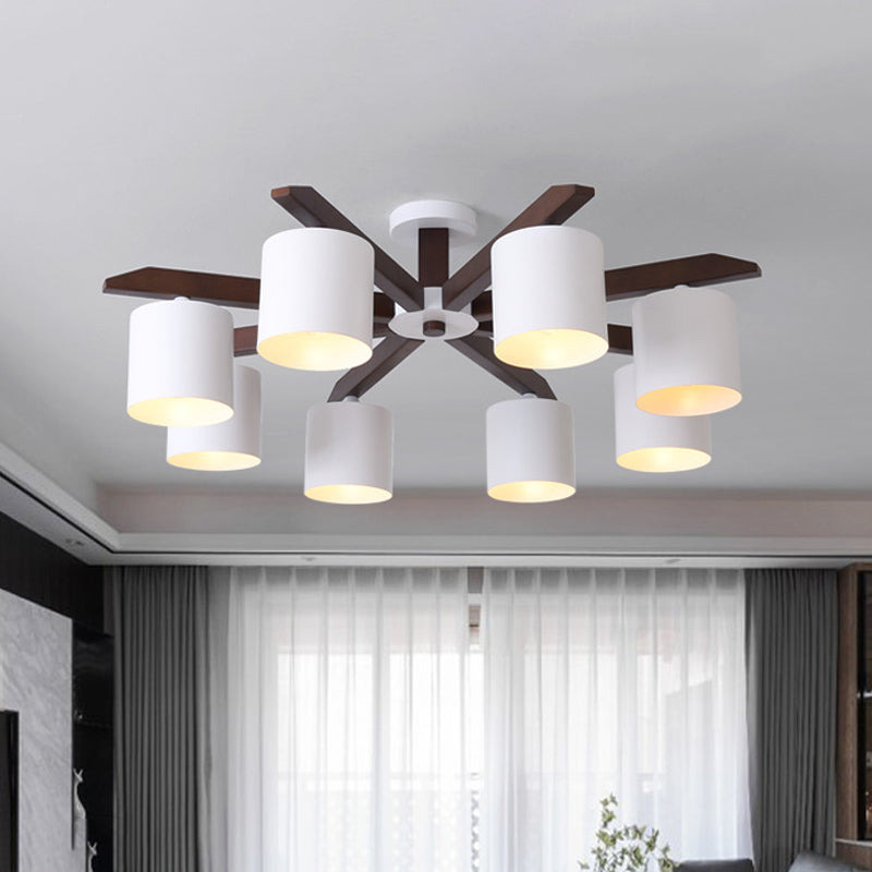 Lustre semi-encastré moderne marron et blanc - Plafonnier avec design en seau métallique (5/6/8 ampoules)