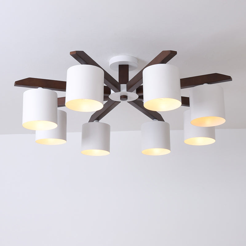 Lustre semi-encastré moderne marron et blanc - Plafonnier avec design en seau métallique (5/6/8 ampoules)