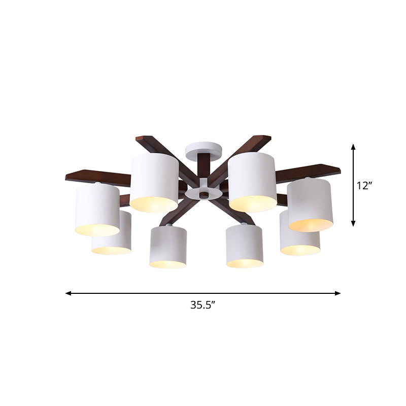 Lustre semi-encastré moderne marron et blanc - Plafonnier avec design en seau métallique (5/6/8 ampoules)