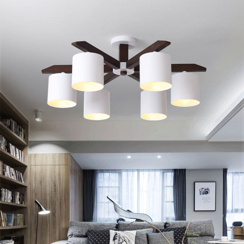 Lustre semi-encastré moderne marron et blanc - Plafonnier avec design en seau métallique (5/6/8 ampoules)