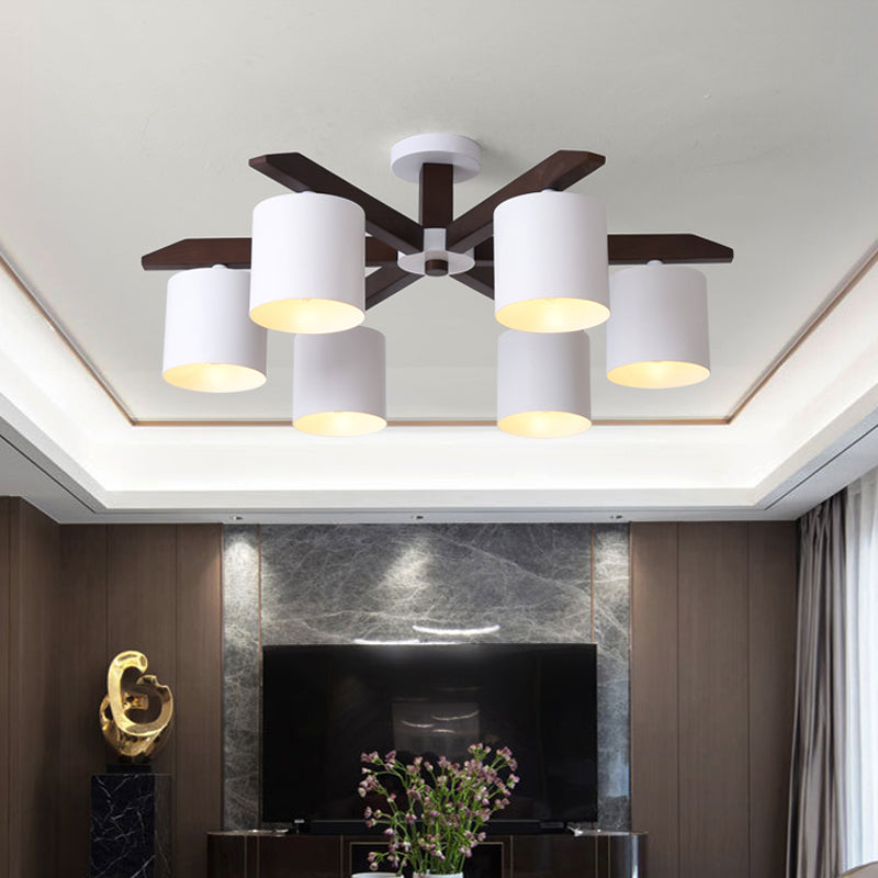 Lustre semi-encastré moderne marron et blanc - Plafonnier avec design en seau métallique (5/6/8 ampoules)