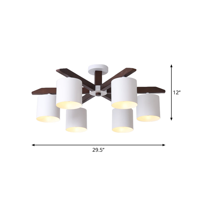 Lustre semi-encastré moderne marron et blanc - Plafonnier avec design en seau métallique (5/6/8 ampoules)