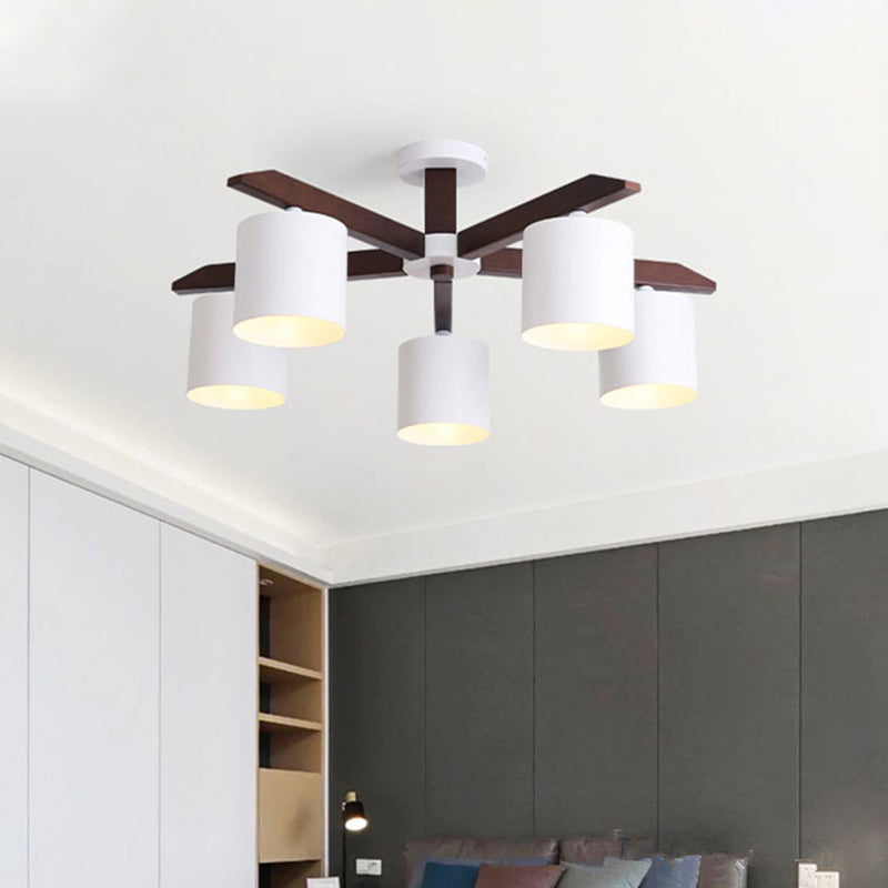 Lustre semi-encastré moderne marron et blanc - Plafonnier avec design en seau métallique (5/6/8 ampoules)