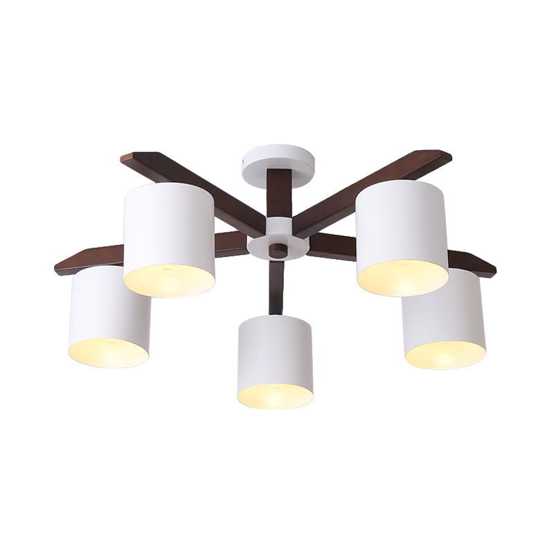 Lustre semi-encastré moderne marron et blanc - Plafonnier avec design en seau métallique (5/6/8 ampoules)