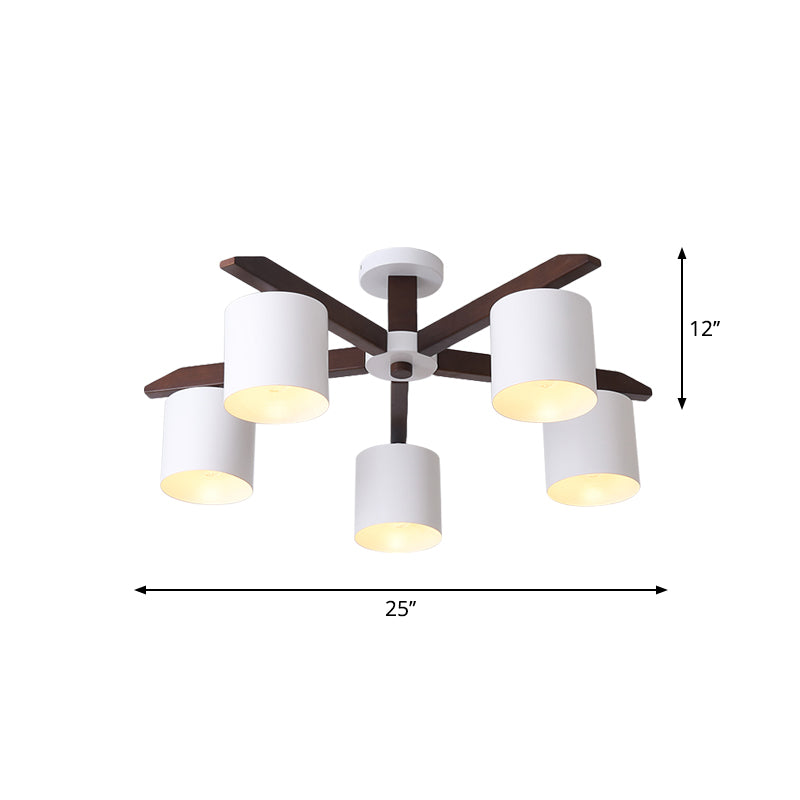 Lustre semi-encastré moderne marron et blanc - Plafonnier avec design en seau métallique (5/6/8 ampoules)