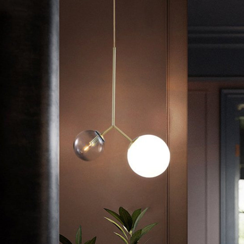 Gold Postmodern Pendant Light – Bifurcated Ombre Blue & Milk Glass Fixture