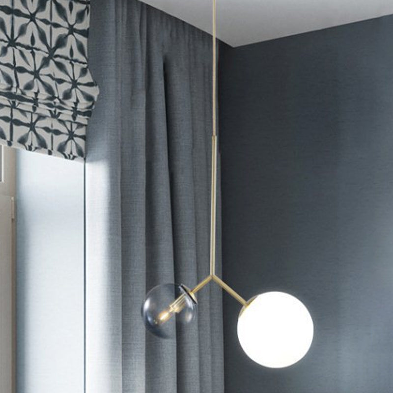 Gold Postmodern Pendant Light – Bifurcated Ombre Blue & Milk Glass Fixture