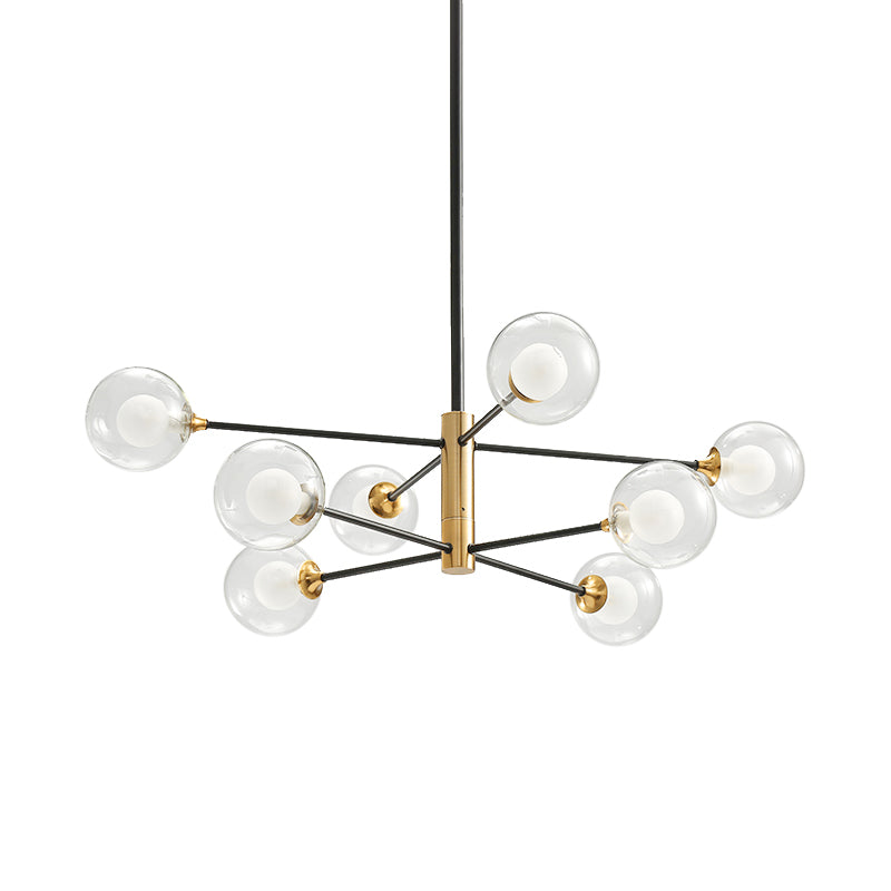 Lustre postmoderne noir et or - 6/8 lumières, motif de branches, abat-jour en verre transparent