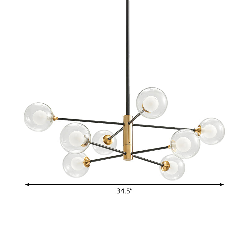 Lustre postmoderne noir et or - 6/8 lumières, motif de branches, abat-jour en verre transparent