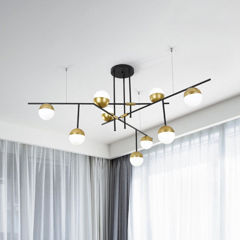 Lustre suspendu postmoderne avec abat-jour en verre boule crème - Finition noire/dorée, 1/3 niveau, 3/9 ampoules