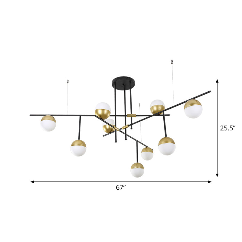 Lustre suspendu postmoderne avec abat-jour en verre boule crème - Finition noire/dorée, 1/3 niveau, 3/9 ampoules