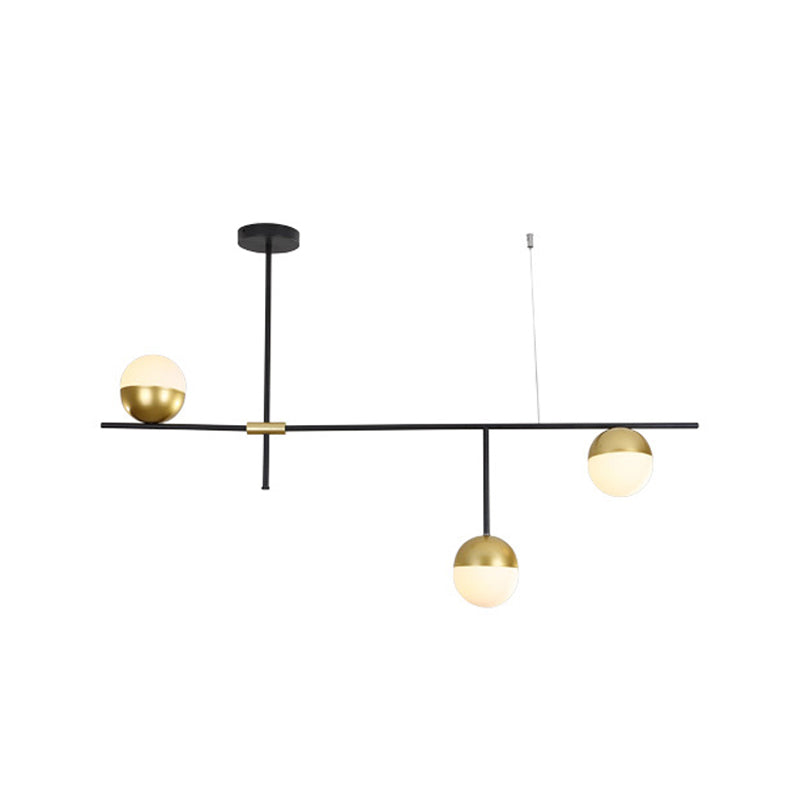 Lustre suspendu postmoderne avec abat-jour en verre boule crème - Finition noire/dorée, 1/3 niveau, 3/9 ampoules